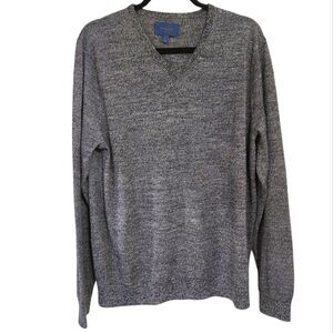 Fairlane Mens Sweater L Gray Merino Wool V-neck